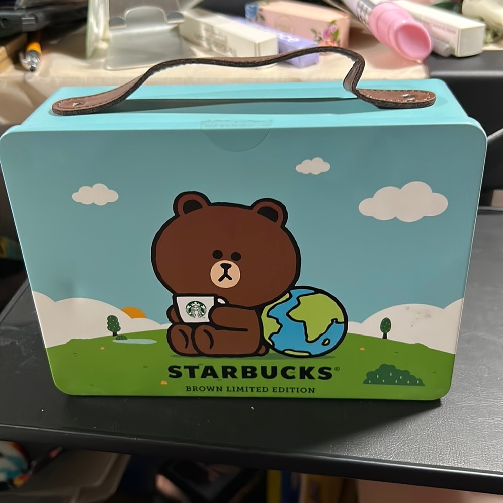 NWOT Starbucks Line friends Limited tin box. MEASUREMENTS: 8”x5”x2.75”